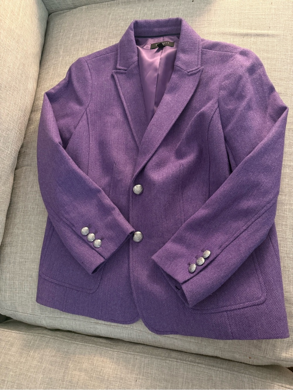 Talbots Purple Herringbone Wool Blend Blazer with Silver Buttons